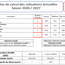 Tarif des cours saison 2026-2027